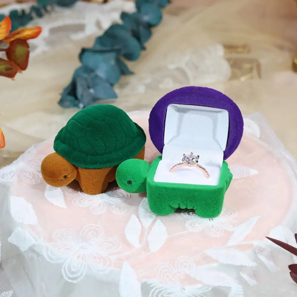 Cute Cat Turtle Tortoise Shape Ring Velvet Storage Box Necklace Earring Organizer Jewelry Display Lover Romantic Gift Case