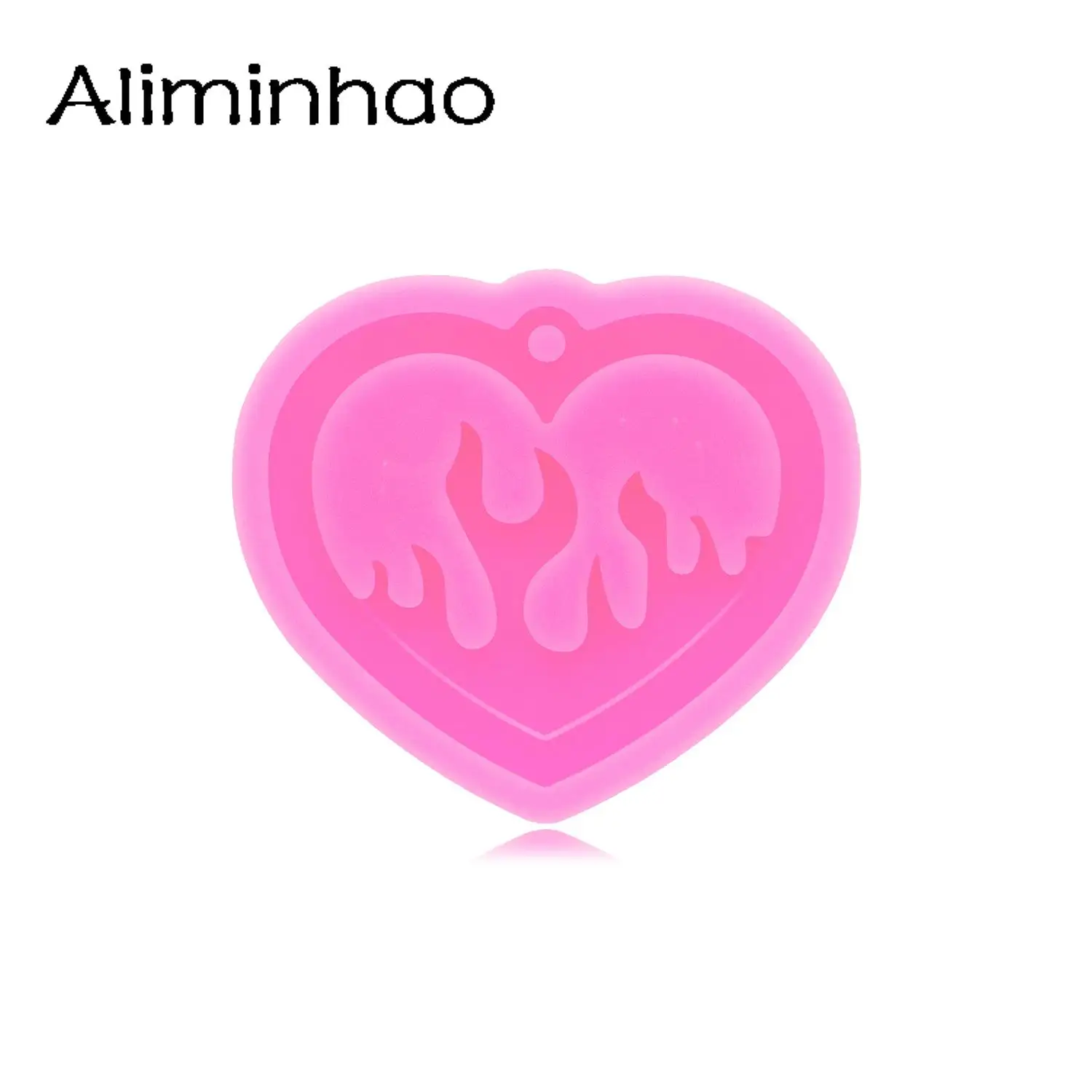 DY1220 Shiny Heart Fire Flame Keychain Mold, Flexible Silicone Rubber Necklace Mold, Epoxy Resin Polymer Clay Jewelry Molds