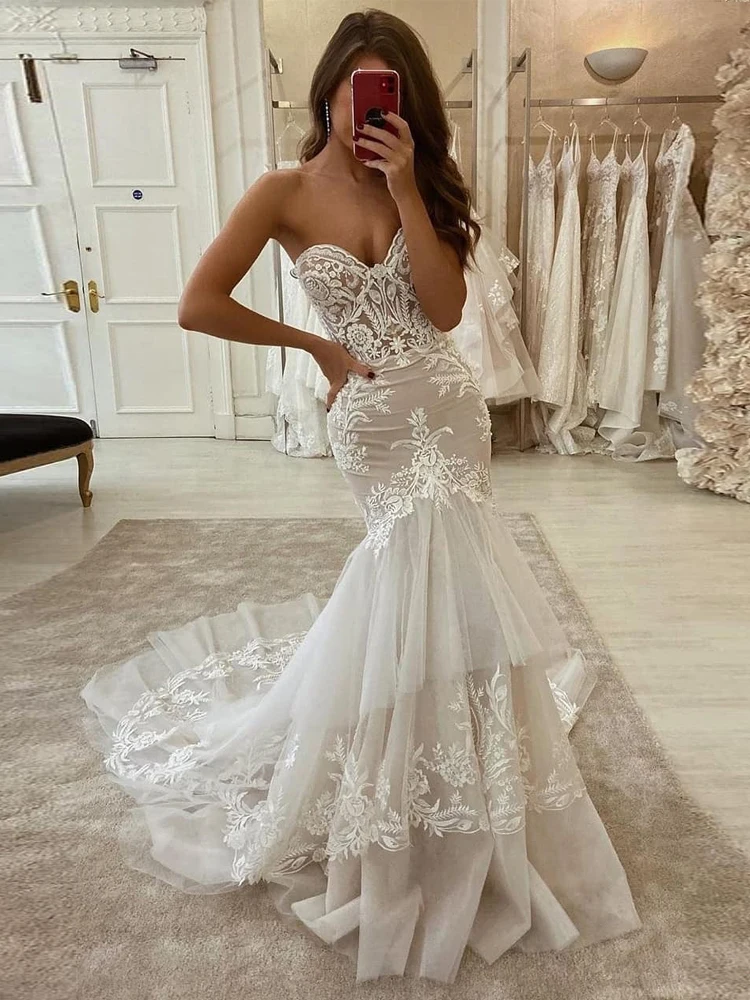 LORIE 2024 New Mermaid Wedding Dresses Lace Appliques Wedding Gowns Sweetheart Princess Party Turkey Vintage Bride Bridal Gowns