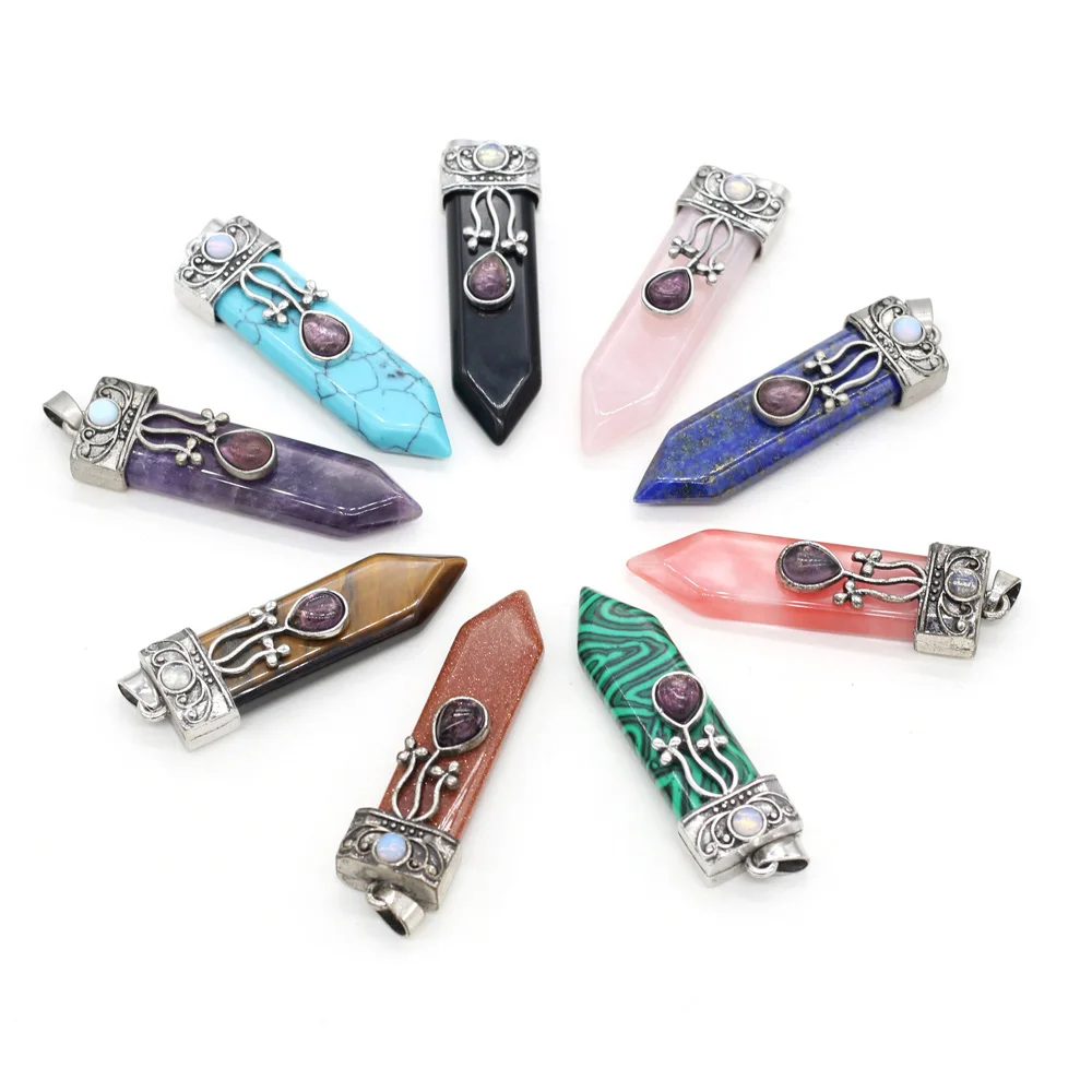 Natural Stone Sword Pendant Amethyst Rose Quartz Crystal Charms for Women Jewelry Making DIY Necklace Accessories Size 16x57mm