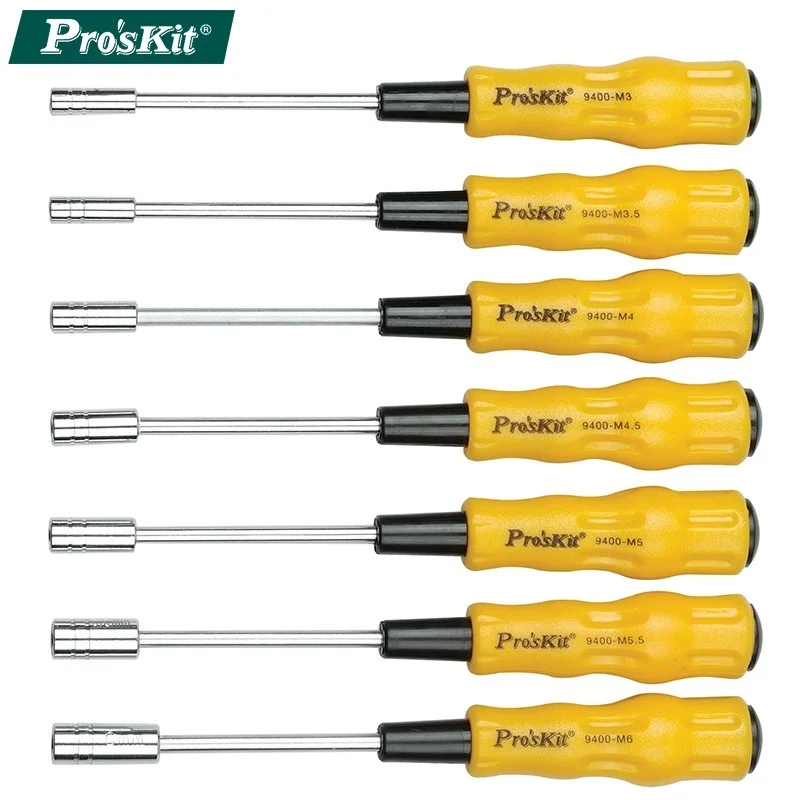 

7Pcs Proskit 1PK-9402 Ultra-thin wall precision socket screwdriver two-color soft handle suitable for electronic computer repair