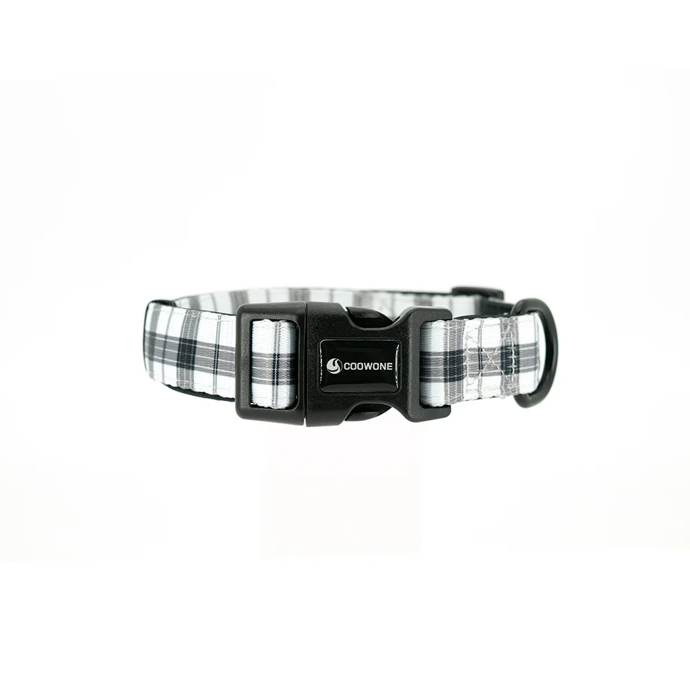 Collarlogo Adjustable Pet Dog Collar Durable Soft Creative Black White Plaid Design Leash Neoprene Harness Poop Bag Dispenser