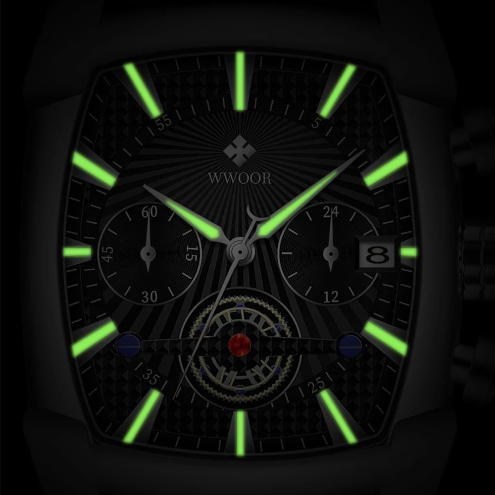 WWOOR Sports Chronograph Watch For Men Luxury Military Calendar Quartz Man\'s Watches Leather Waterproof Male Clock Reloj Hombre