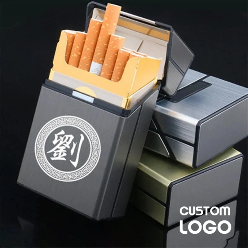 Alumínio Alloy Custom Logo Cigarette Case, caixa de cigarro portátil, armazenamento de tabaco, criatividade Presente, cigarro Acessórios