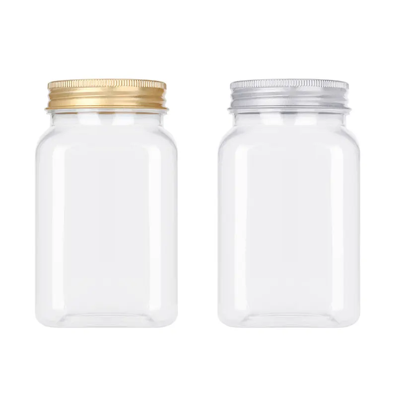 60pcs/lot 400ml Transparent Empty Plastic Bottles Kitchen Storage Jar PET Jam Honey Sealing Container with Gold/silver Lids