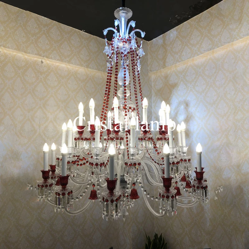 Red Ceiling Crystal Chandelier Hotel Lobby Hanging Lighting Fixture Indoor Room Lamp