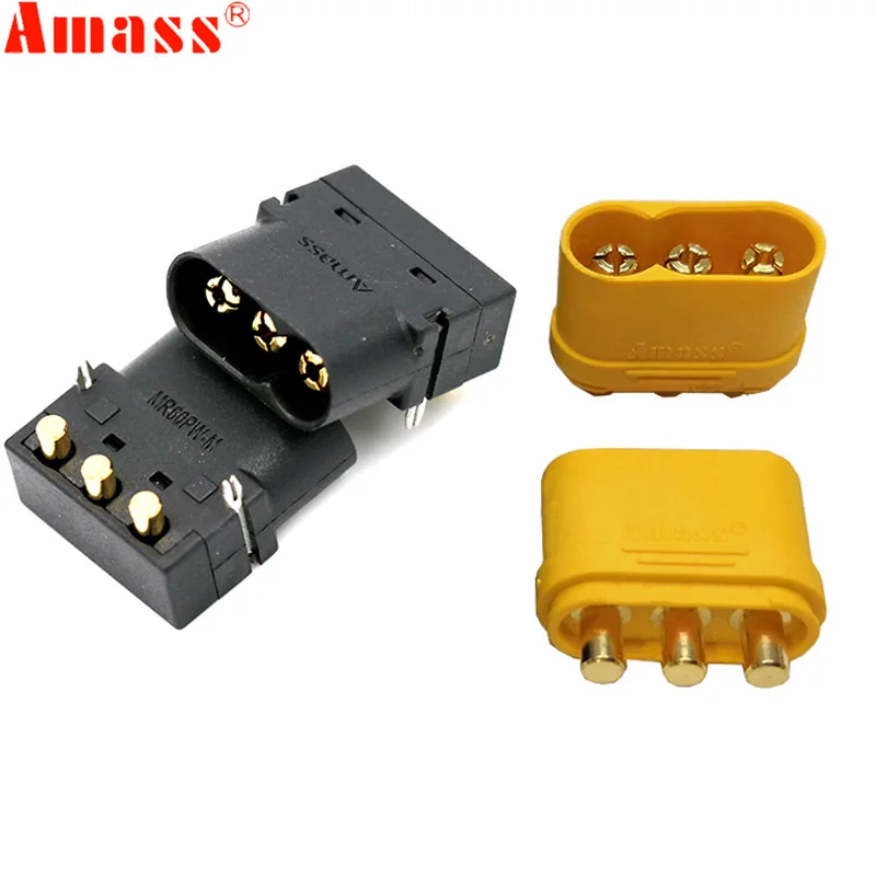 5 / 10 / 20pair Amass MR60PW Male MR60 Female Plug Three-core Gold-plated ESC Motor Connector For RC Aircraft Battery Drone Car