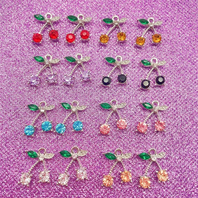 

Peixin 10 Pcs 15mm*19mm Colorful Cherry Charms Accessories DIY Jewelry Making Supplies Fruit Pendants DIY Earrings Findings