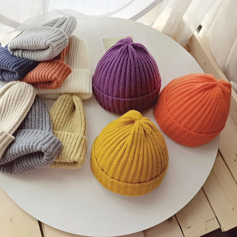 Winter Solid Color Knitted Mother Kids Baby Hat Wool Kids Caps For Girls Children Accessories