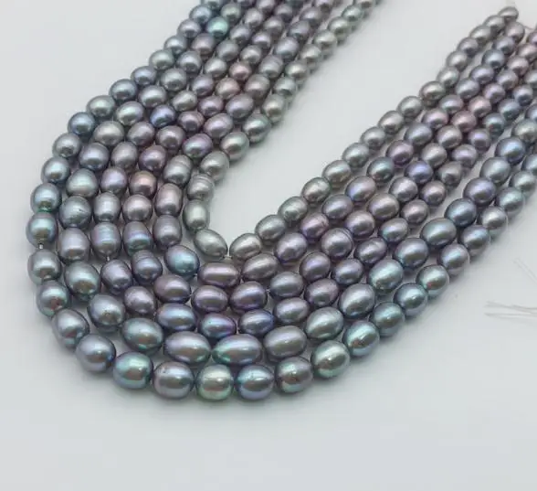 Natural Loose Pearl Jewelry Diy Gray Color AA 7-9MM Rice Freshwater Pearl DIY Handmade Loose Beads 15 inches Fine Women Gift