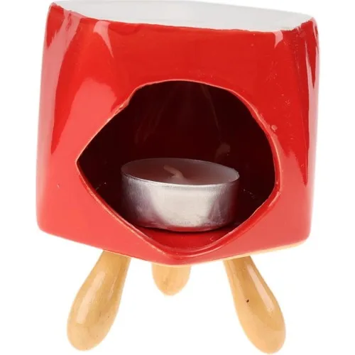 Attach Pentagon Design Wood Pedestal Ceramic Censer Red