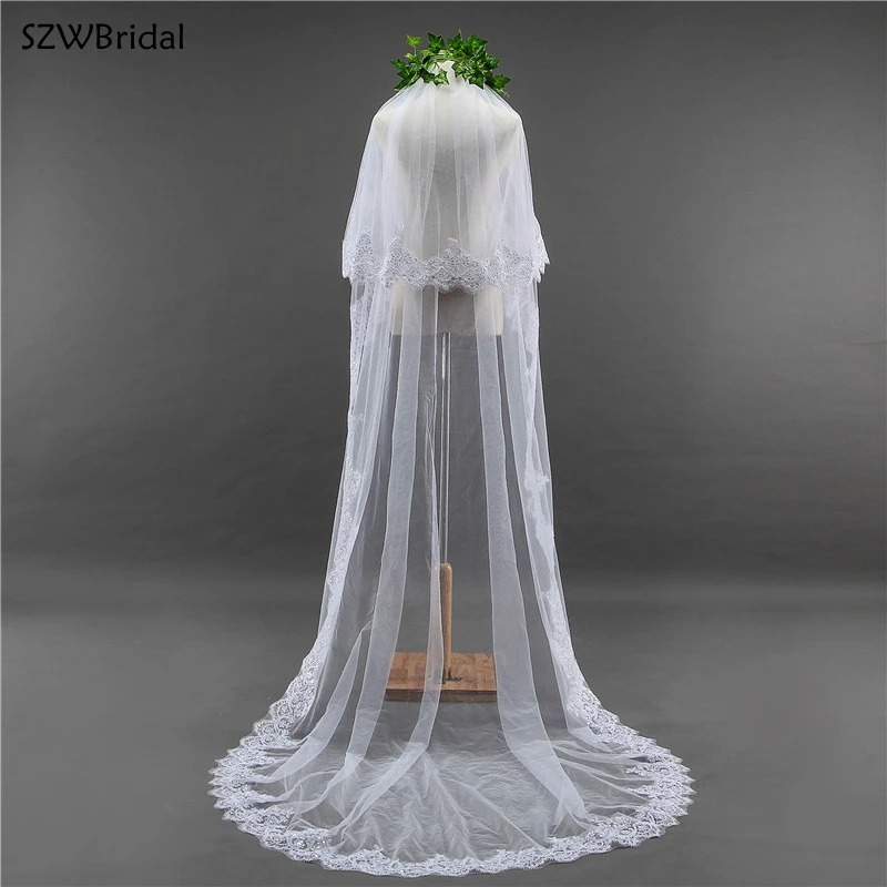 New Arrival 3 Meter Lace Sequin Wedding Veils Two-Layer Bridal Veil Wedding Accesorios Bridal Headwear Novia Velos Voile Wesele