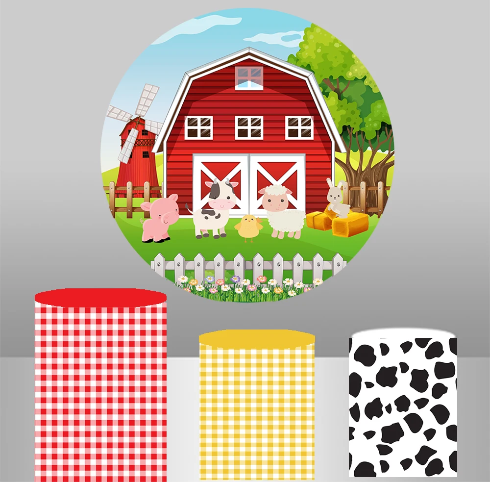 

Round photography Background Backdrop cartoon farm animal children birthday party photocall table Cover poster YY688