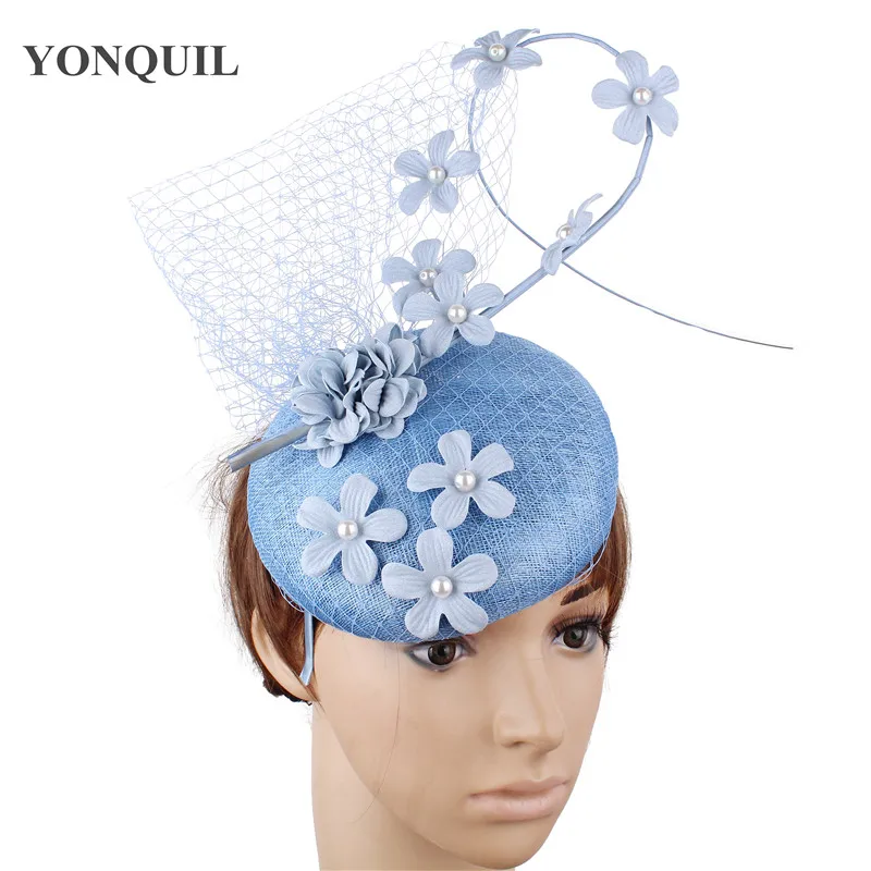 

Elegant Party Wedding Headwear High quality Nice Sinamay Fascinators Hat Hair Clip For Women Headbands Mesh Net Chapeau Cap