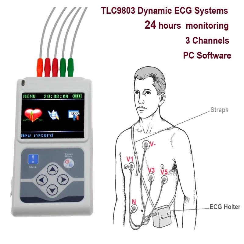 

Diagnostic-tool TLC9803 Portable Cable Heart 3 Channels Dynamic ECG System 24hours Monitoring