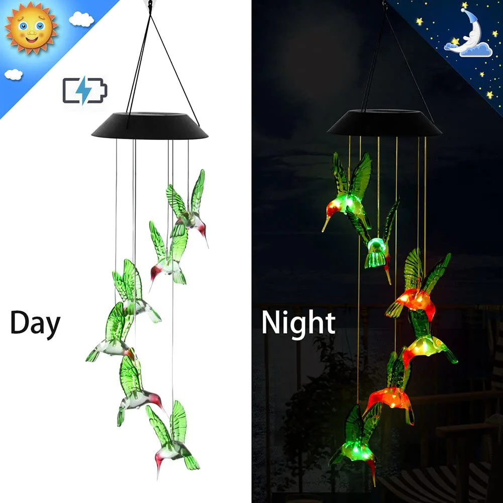 Color Changing LED Solar Power Lamp Hummingbird Wind Chimes Garden Decoration Yard Waterproof LED Light Lighting Hanging Decor