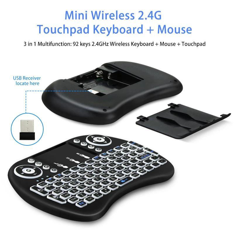92 لوحة المفاتيح الخلفية الإنجليزية ماوس هوائي 2.4GHz لوحة اللمس اللاسلكية DPI قابل للتعديل لوحة المفاتيح اللاسلكية الخلفية مع لوحة اللمس الماوس