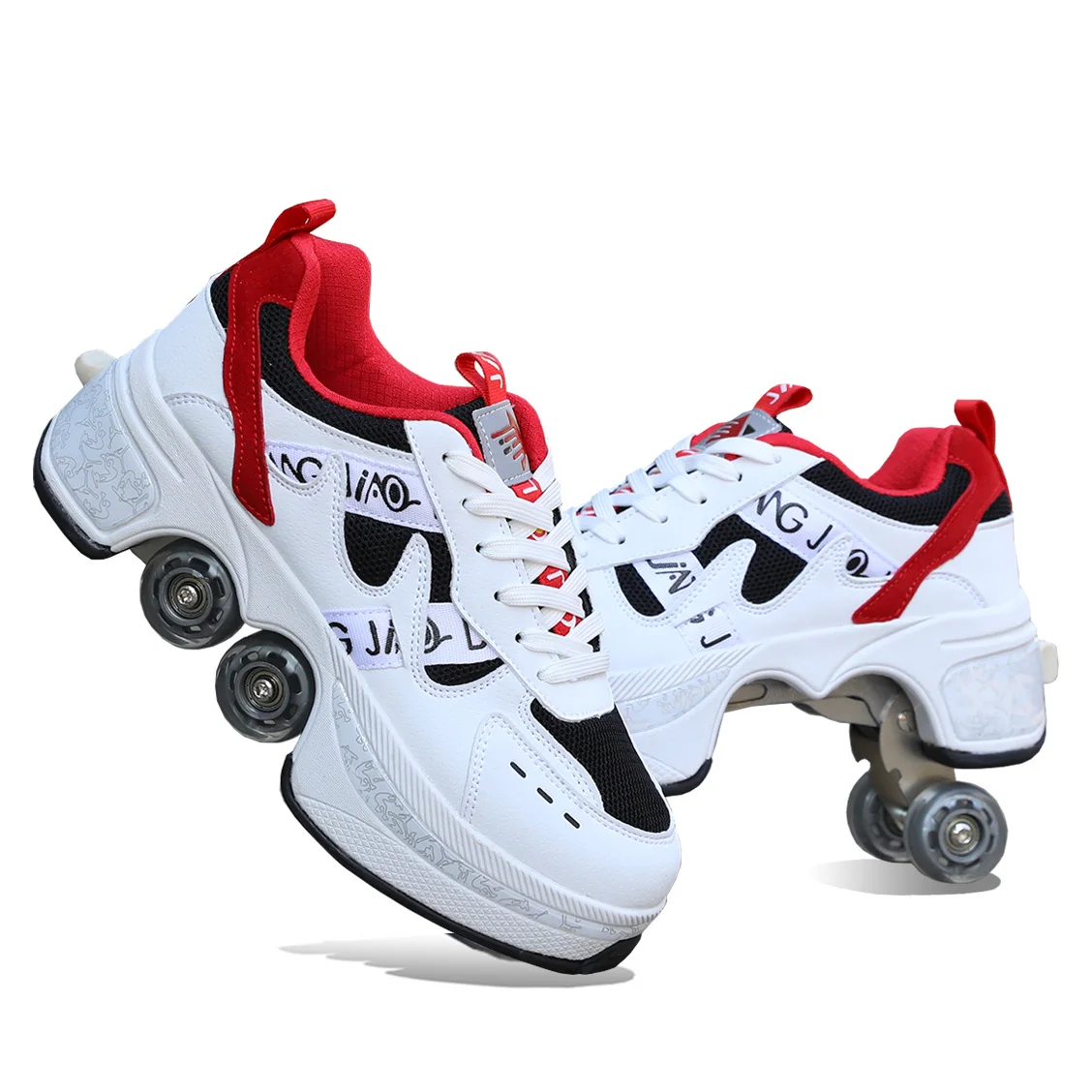 Deform Wheel Skates Roller Skate Shoes With 4 Wheels Kid Casual Deformation Parkour Runaway Sneakers For Children Rounds Walk