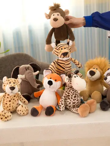 25cm Stuffed Lifelike Lion Tiger Elephant Monkey Leopard Giraffe Raccoon Doll Simulation Forest Animals Plush Toys for Kids Gift