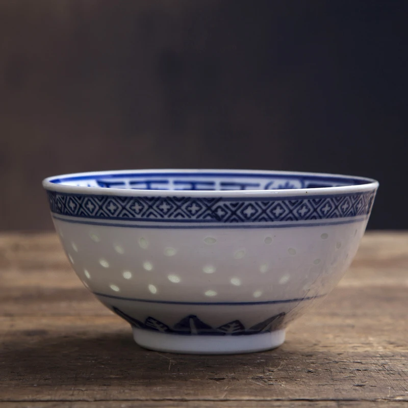 Jingdezhen Blue and White Porcelain Hollow Ramen Bowl Vintage Chinese Dragon Pattern Rice Bowl Kitchen Tableware Food Dinnerware