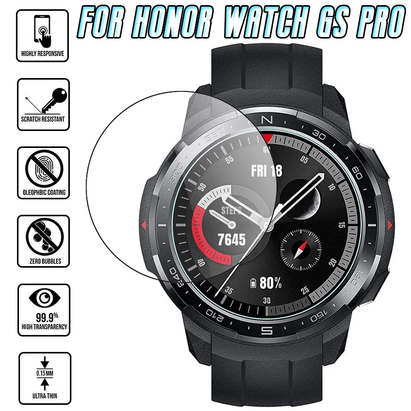 2pcs Tempered Glass Film For Honor Watch GS Pro Smartwatch HD Clear Screen Protector 9H Hardness Scratch Resistant Accessories
