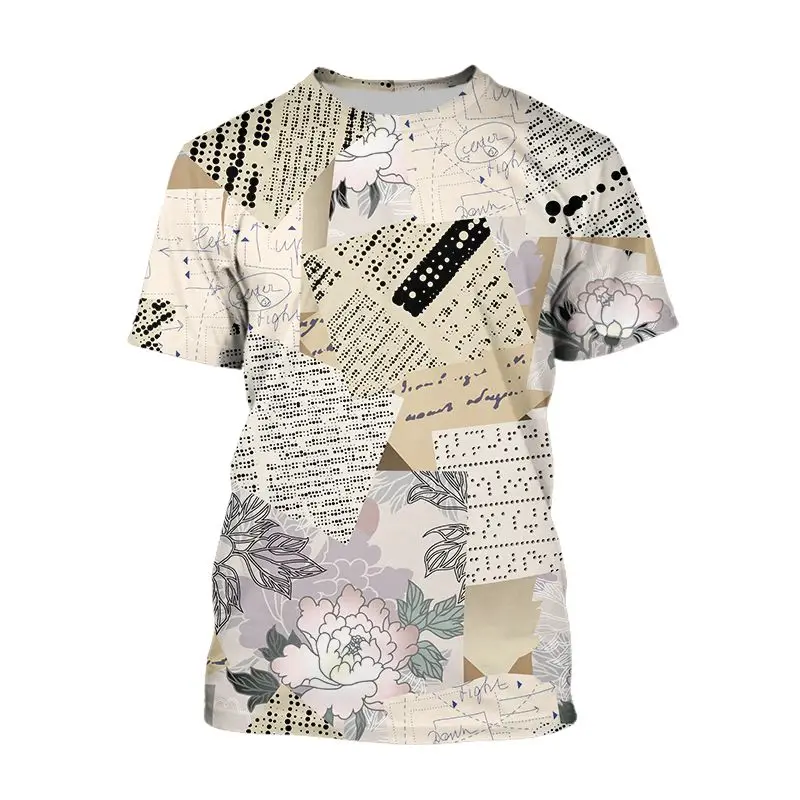 Newspaper T-shirts 3d Print Men Fashion Harajuku Short Sleeve Summer Clothing Vintage