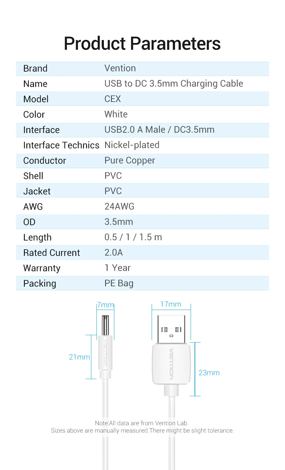 Vention USB auf DC 3,5 mm Stromkabel USB A auf 3,5 Klinkenstecker 5 V Netzteiladapter für Lüfter USB HUB DC 5,5 mm Ladekabel – Detail 7