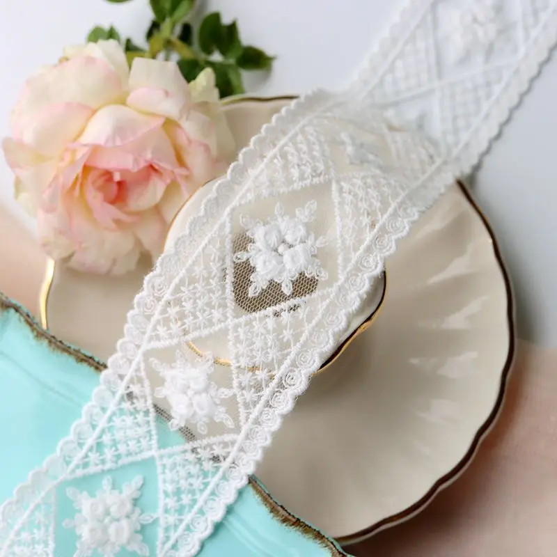 19yards New Good Quality Handmade DIY Clothing Accessories Lace Fabric Trims Cotton Gauze  Embroidered Lace Hat Decoration