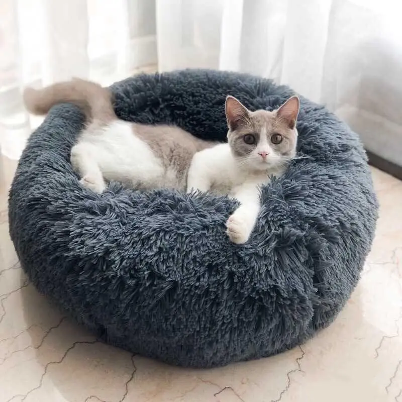 

Super Soft Pet Bed Kennel Dog Round Cat Winter Warm Sleeping Bag Long Plush Puppy Cushion Mat Portable Cat Supplies 46/50/60cm