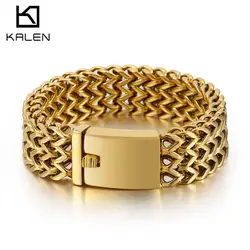Punk 18mm Trendy Mesh Chain Bracelet Men's Stainless Steel 316 Shiny Gold/Silver Color Jewelry Double Wavy Pulsera Party Gift