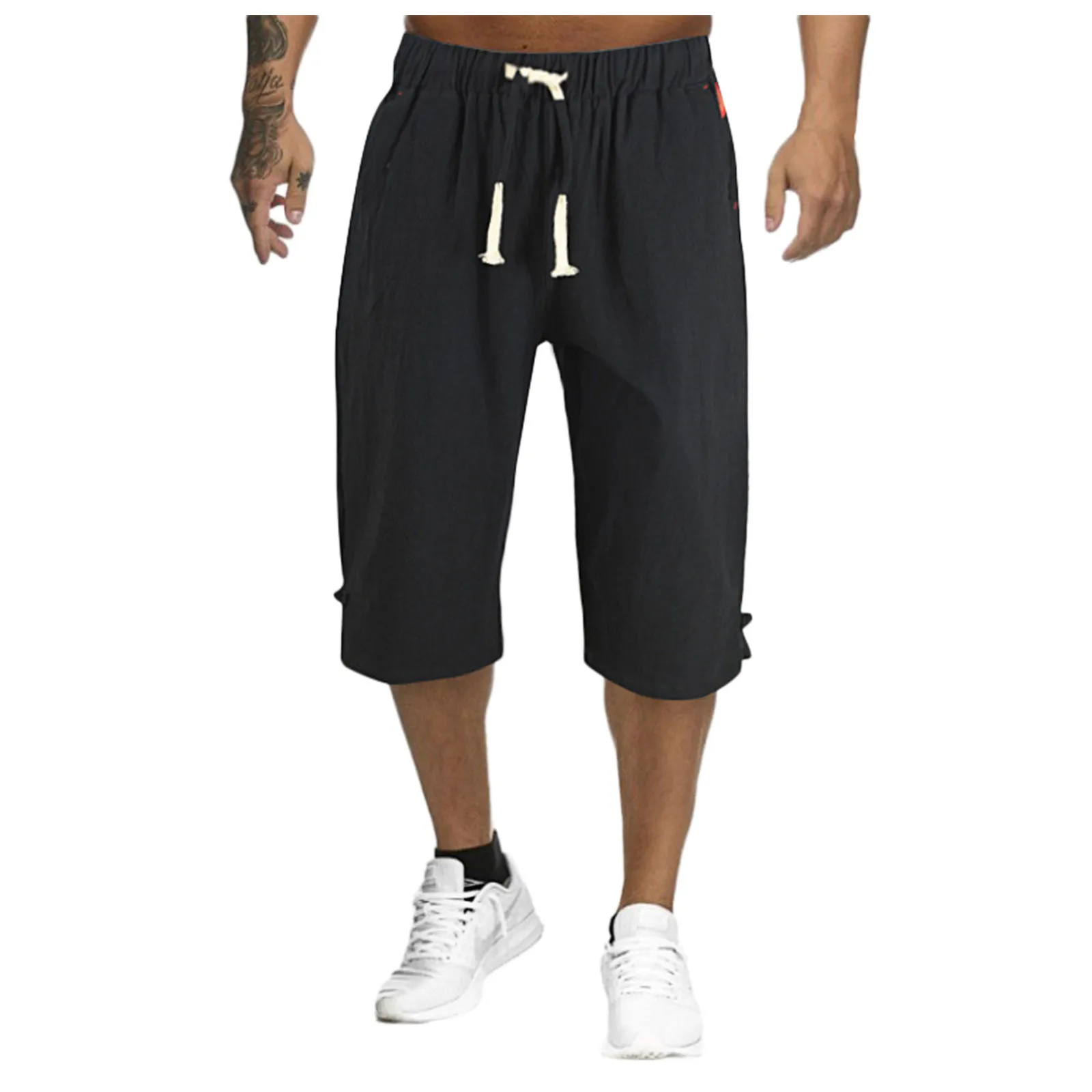 Men\'s Shorts Summer Breeches 2021 Thin Cotton And Linen Trousers Male Bermuda Board Beach Black Men\'s Long Casual Shorts