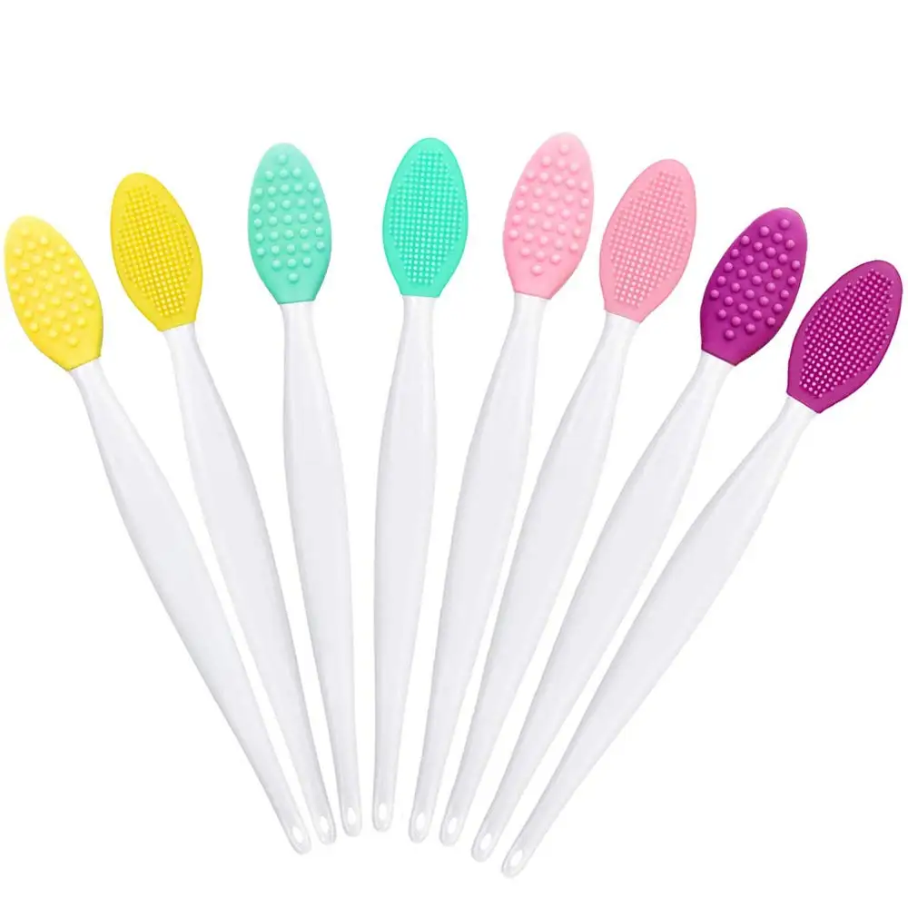 50pcs Exfoliating Lip Brush Nose Cleaning Brush Double Side Soft Silicone Lip Scrub Tool & Nose Blackhead Remove Brush