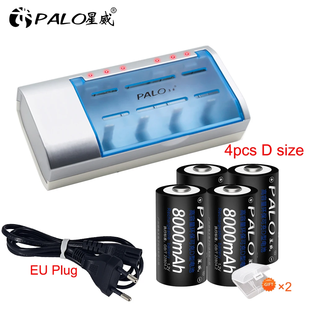 

PALO Battery Charger For 1.2V AA/AAA/SC/C/D/9V Rechargeable Battery+8000mah Rechargeable Batteries Type D Size Rechargeable