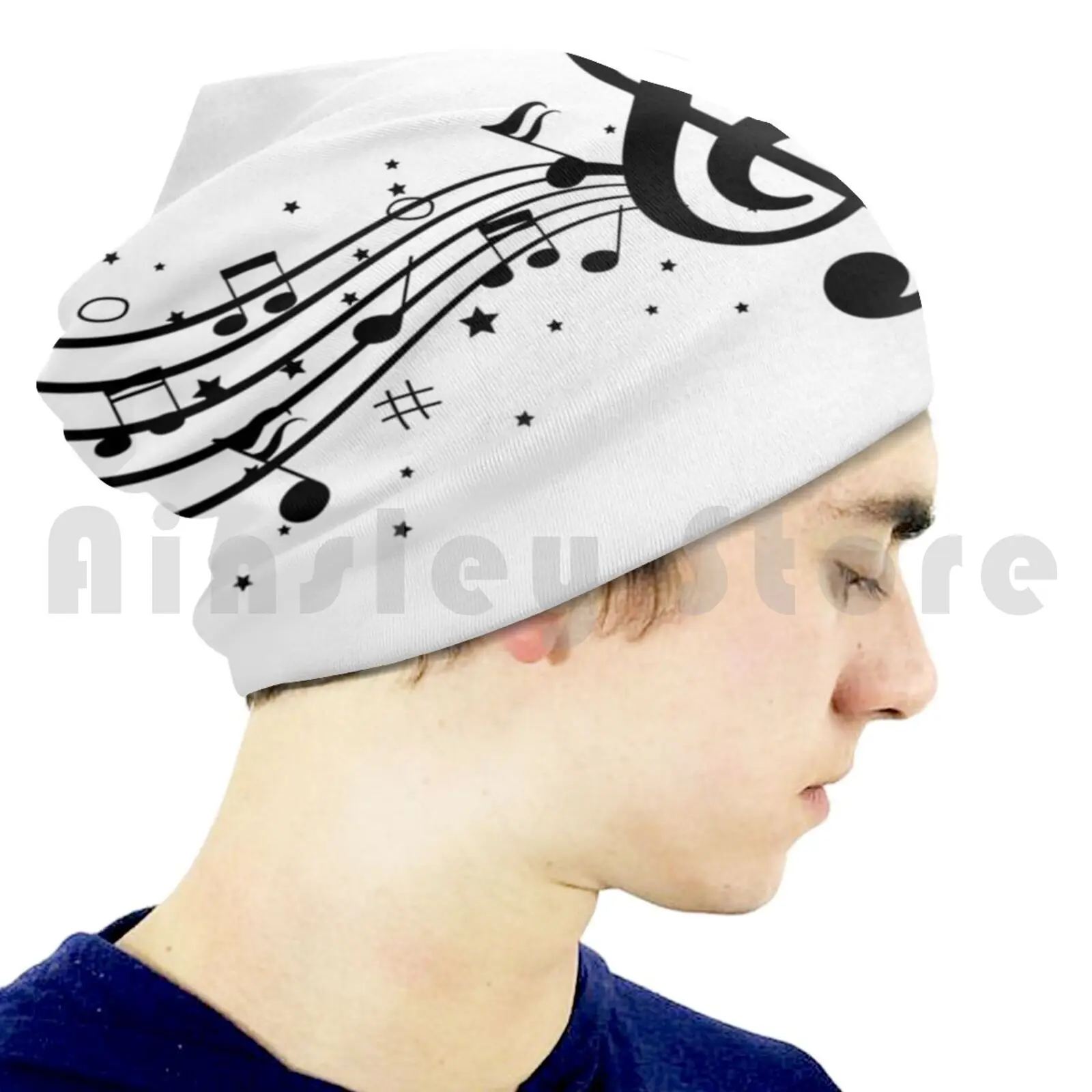 Bonnets de note de musique noirs, casquette pull, notes de musique confortables, instruments, Industries celle, séjour des amoureux