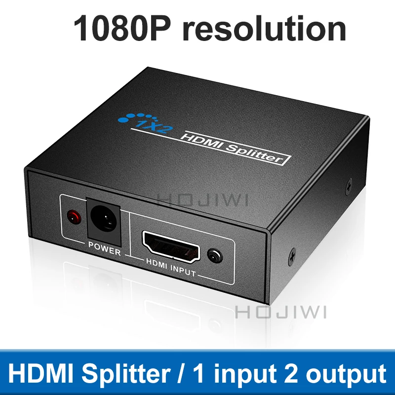 

HOJIWI HDMI Splitter Amplifier 1 in 2 Out Video Switch AC Powered Distributor Hub Supports HDCP 1.3 3D Ultra HD 2K 1080p AE05