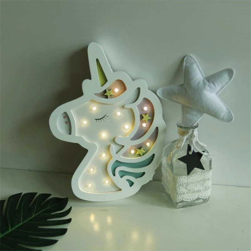 INS Originality unicorn lamp LED Night Light Nordic Cartoon Wall Hanging Children Room Decorative Lamp Baby Photographic Props