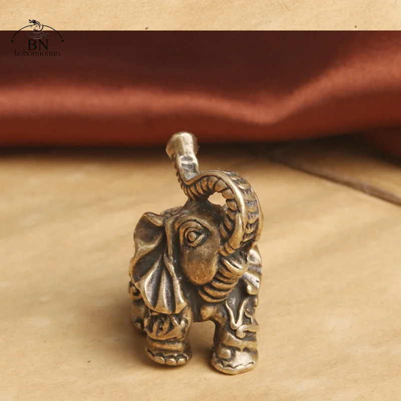 Solid Brass Lucky Elephant Office Desktop Decorations Accessories Chinese Wealth Texts Vintage Copper Animal Figurines Ornaments