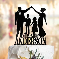 Personalized Wedding Family Wedding Cake Toppers，Family Cake Topper married couple with children, Wedding Cake Topper
