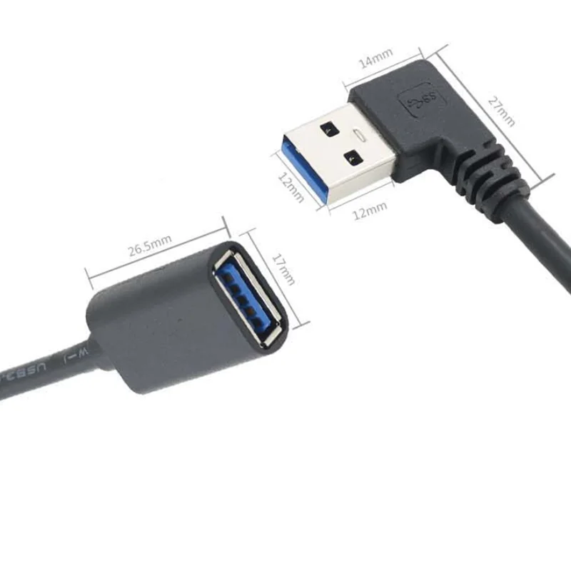 90 Degree UP and Down, Left and Right Bend USB 3.0 Male-to-Female Extension Cable for Laptop to Connect Network Card U Disk