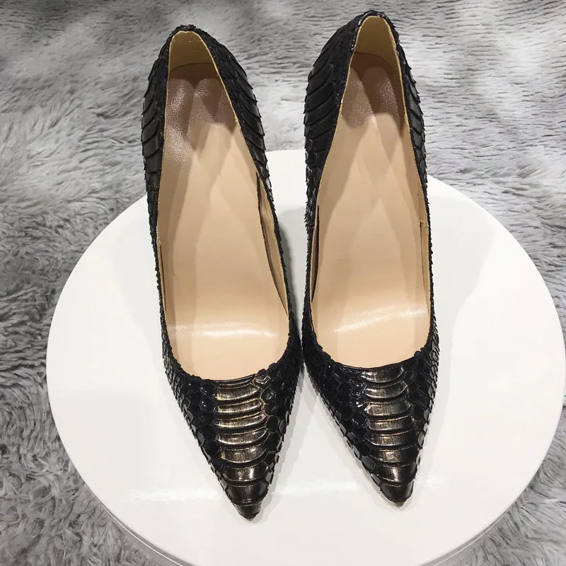 Tikicup Gray Croc-Effect Embossed Women Sexy Stiletto High Heels Slip On Pointed Toe Fashion Pumps Designer Brand Party Shoes