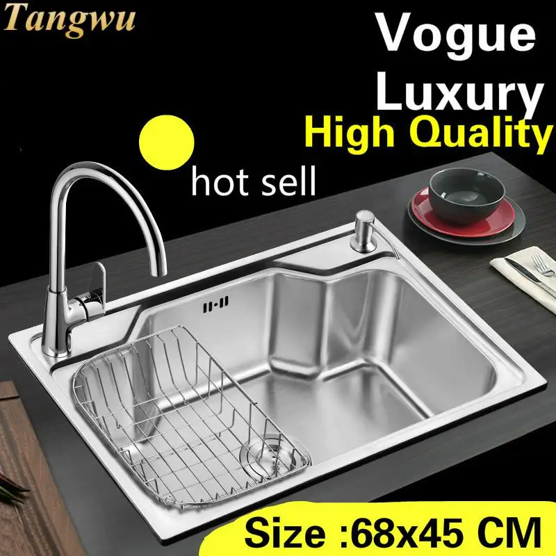 

Free shipping Apartment luxury wash vegetables kitchen single trough sink high quality 304 stainless steel hot sell 680x450 MM