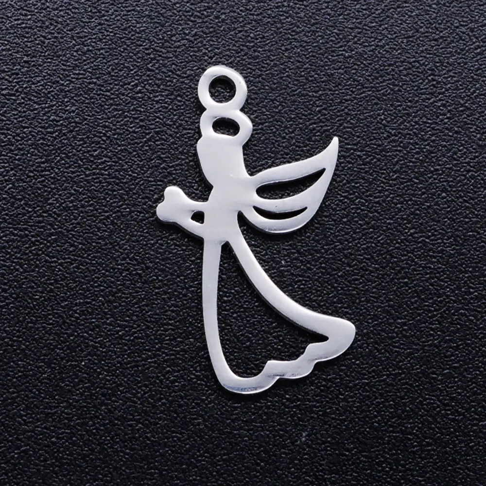 5pcs/lot Hollow Feather Charms Wholesale 316 Stainless Steel DIY Angel Wing Cupid Connectors Charm Bohemia Jewelry Pendant