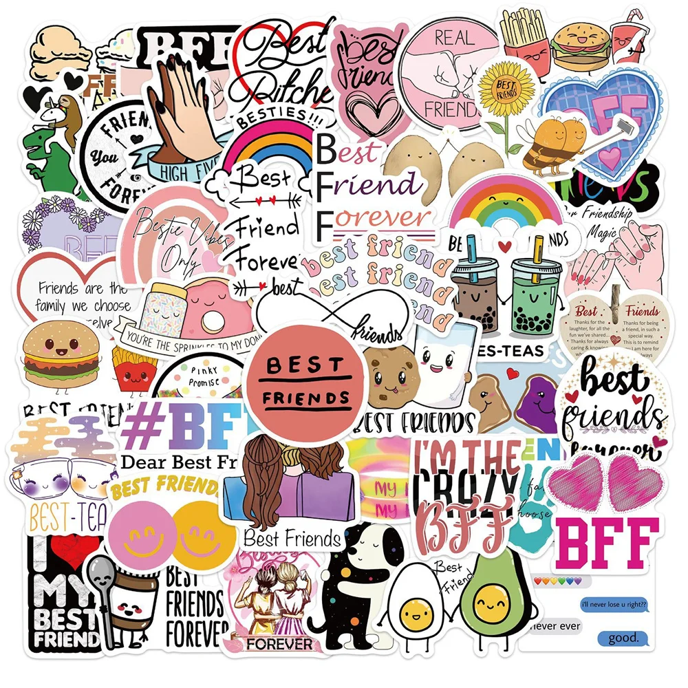 Best Friend Friendship Stickers for Notebooks, Stationery, Scrapbook, Pink Sticker, Material Craft Supplies, 50Pcs