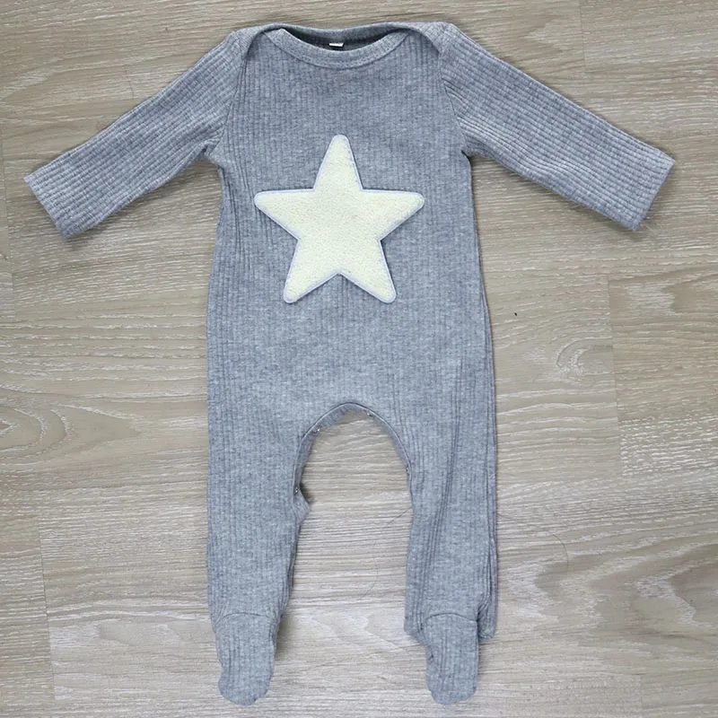 Casual Baby Boys Ribbed Cotton Rompers Black Soft Autumn Star Bebe pajamas Kid Girls Winter clothes 0-12M outfits wholesale