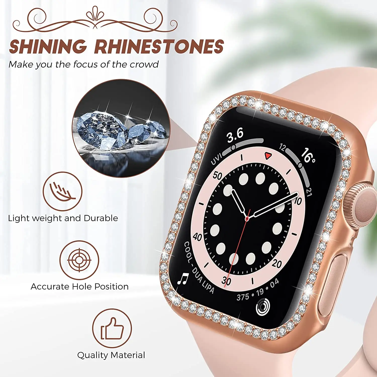 Bling Cover For Apple watch Case 45mm 41mm 44mm 40mm 42mm 38mm Accessories Diamond bumper Protector iWatch series 9 3 4 6 SE 7 8