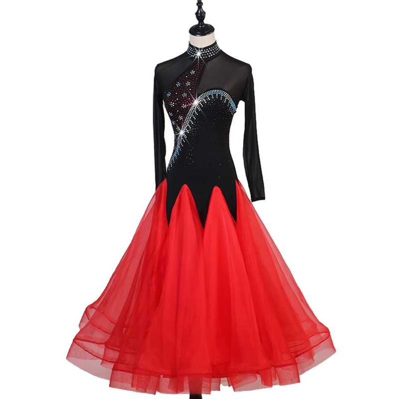 

Ballroom Competition Dance Dresses Women New Design Advanced Black Waltz Dancing Skirt Lady's Standard Ballroom Dress