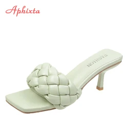 Aphixta 6 cm Heels Slides Women Braided Rope Quality Weave Open Toe Flat Casual Slipper Leisure Sandal Female Beach Flip Flops