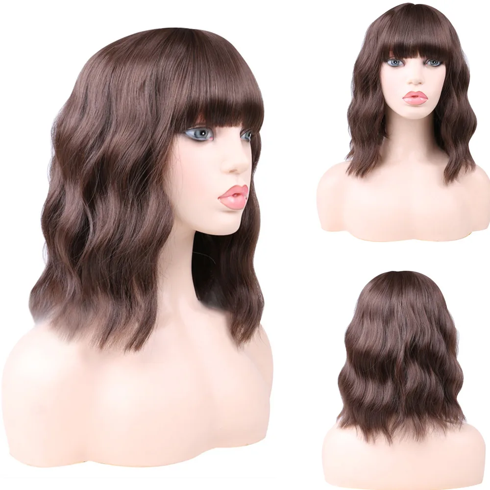 Full Star Short Natural wave African American synthetic hair Brown Ombre Orange wigs with Bangs Heat Resistant Cosplay Wig Women