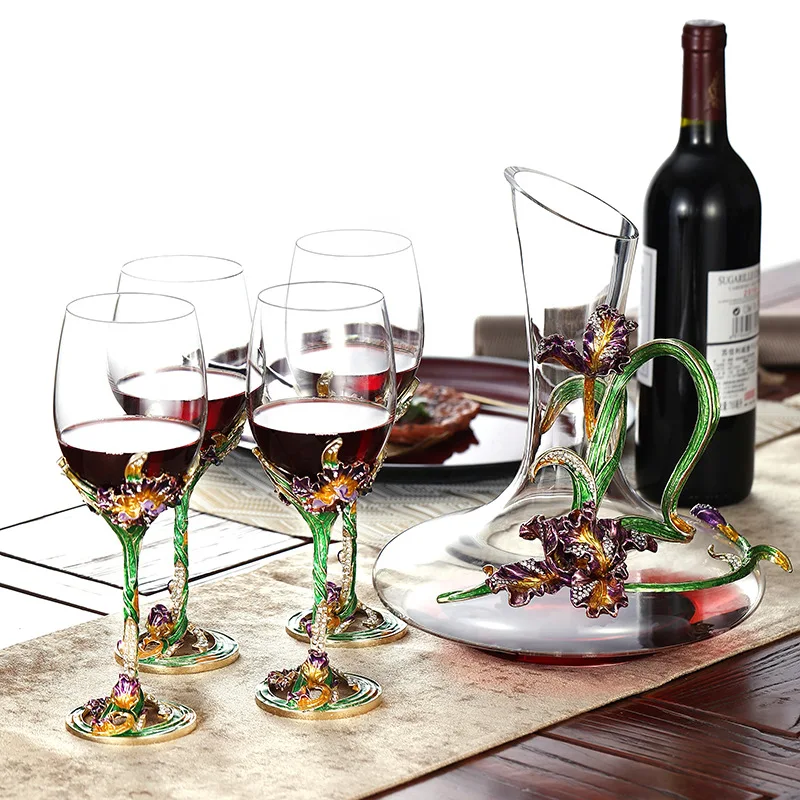 

Iris enamel red wine glass goblet wine glass set Crystal Cup upscale wine set decanter shot glasses set