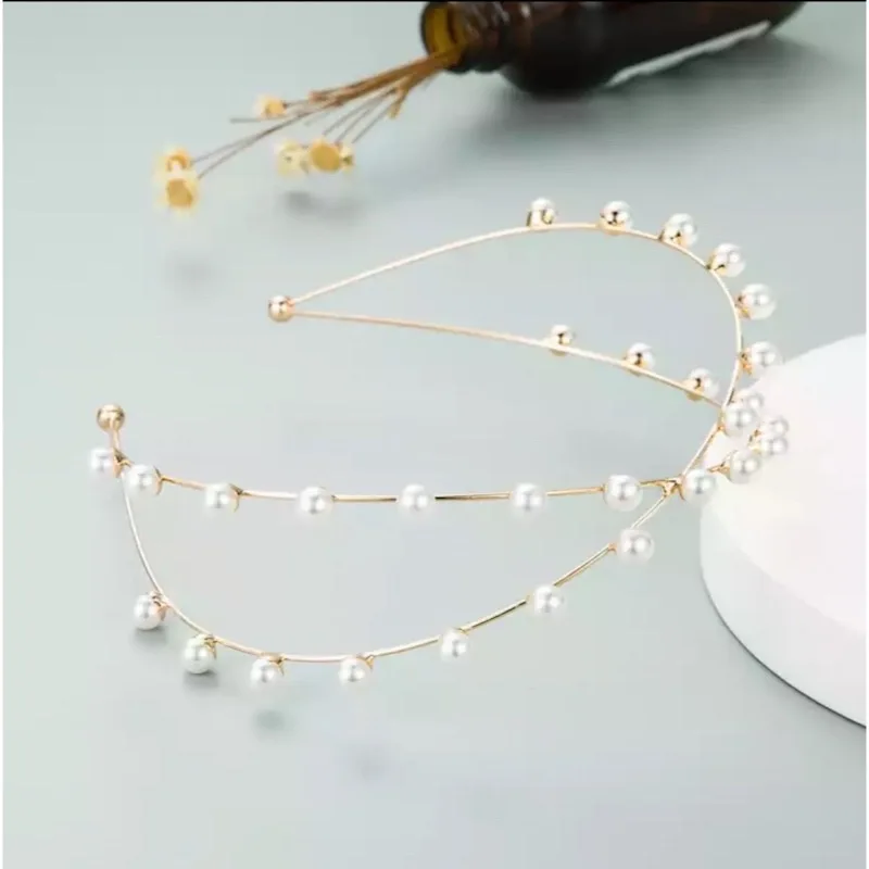 New White Pearl Sweet Style Fashion Golden water Diamond Embellishment Lady Headband Elegant Hair Belt Star Girl Hair Ornaments